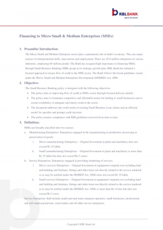 MSME Policy - MSME Financing Policy | RBL Bank - slide 1