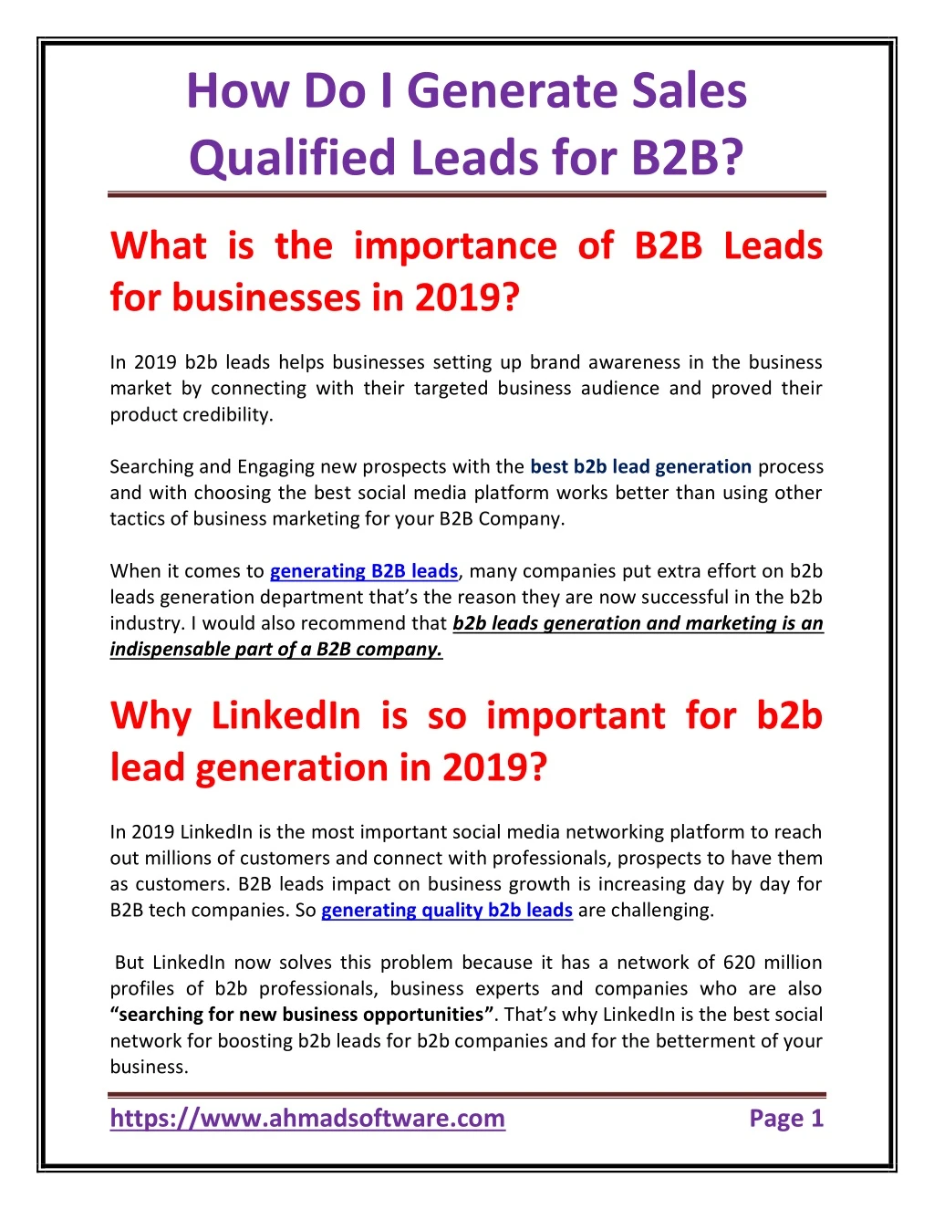 how do i generate sales qualified leads for b2b