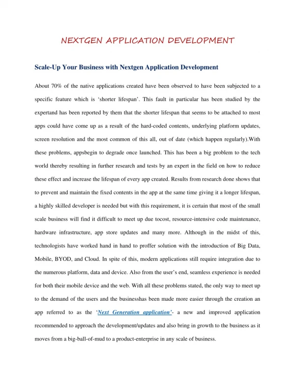 Scale-Up Your Business with Nextgen Application Development