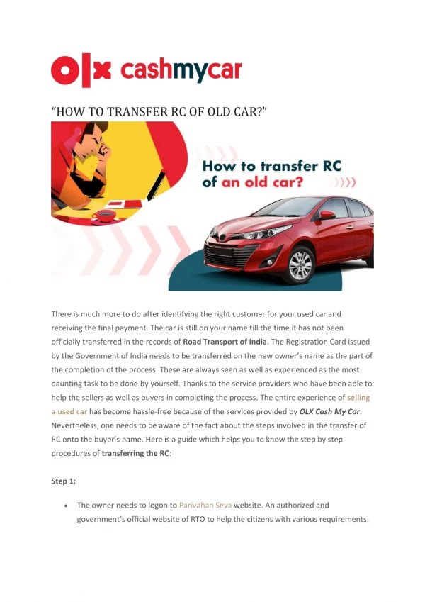 How to Transfer RC of an Old Car?