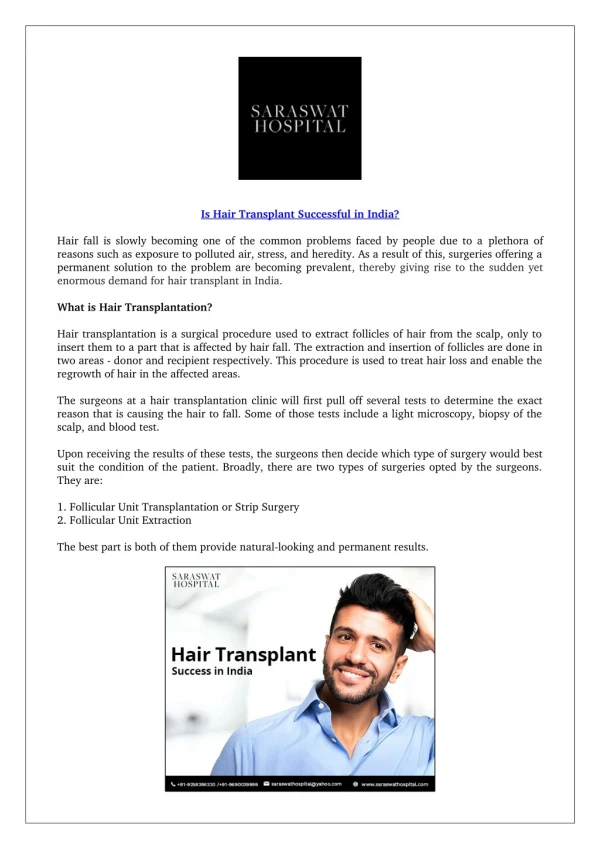 Is hair transplant successful in India?