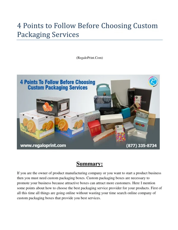 4 Points to Follow Before Choosing Custom Packaging Services