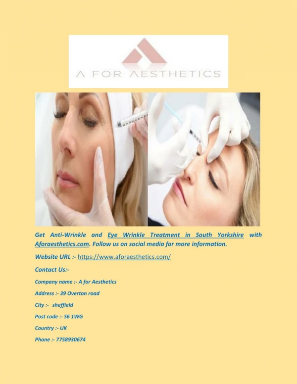 Eye Wrinkle Treatment in South Yorkshire - Aforaesthetics.com