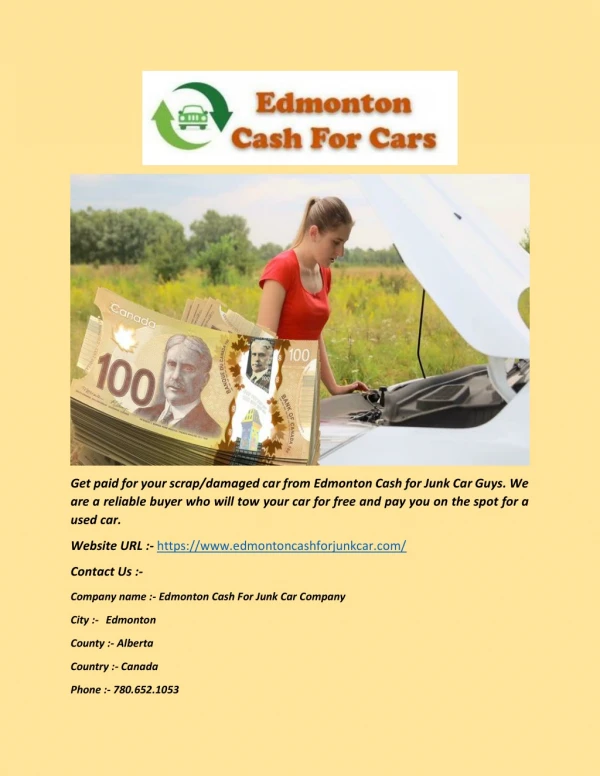 Damage Car Buyer Edmonton - Edmonton Cash for Junk Car Guys