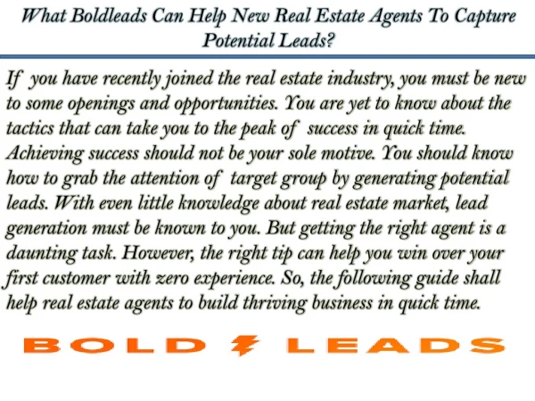 What Boldleads Can Help New Real Estate Agents To Capture Potential Leads?