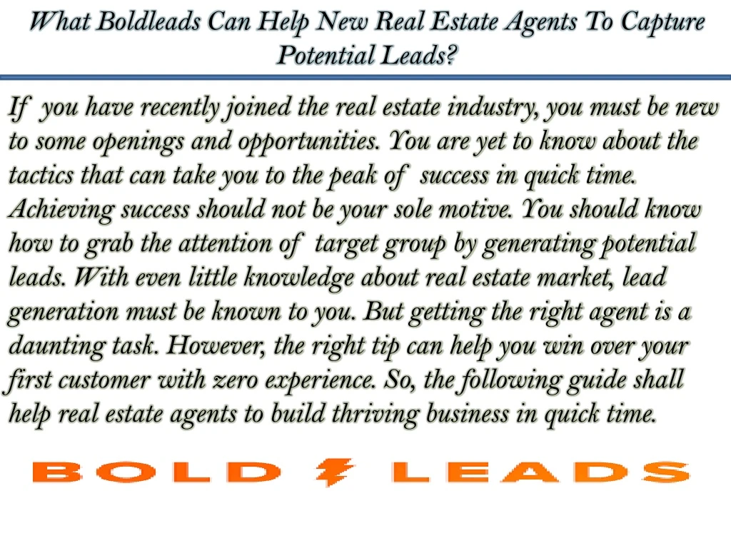 what boldleads can help new real estate agents