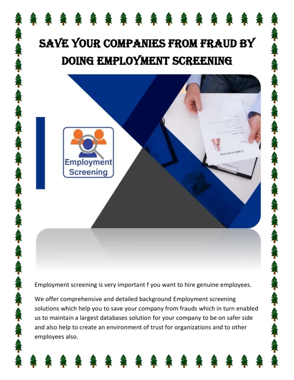 Save your Companies From Fraud by Doing Employment Screening