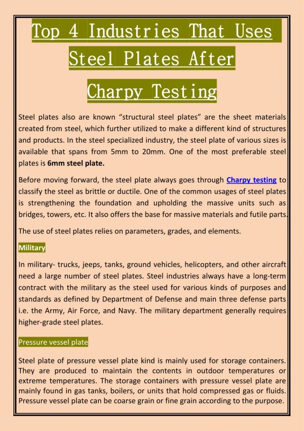 Top 4 Industries That Uses Steel Plates After Charpy Testing