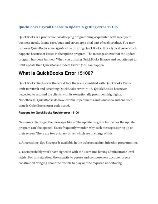 Quickbooks 1800-993-4190 Error 15106 while updating payroll