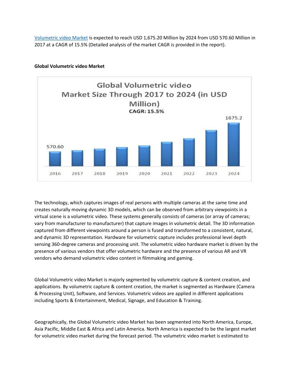 volumetric video market is expected to reach