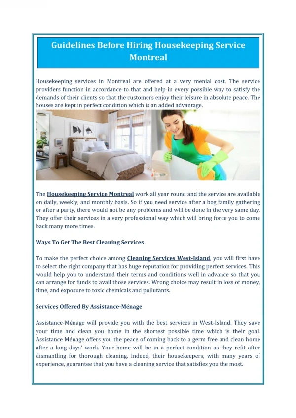 Guidelines Before Hiring Housekeeping Service Montreal