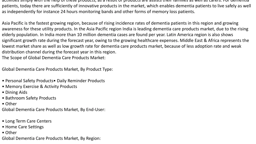 global dementia care products market size