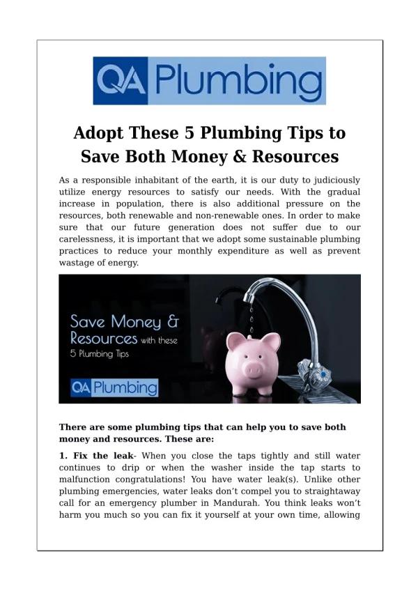 Adopt These 5 Plumbing Tips to Save Both Money & Resources