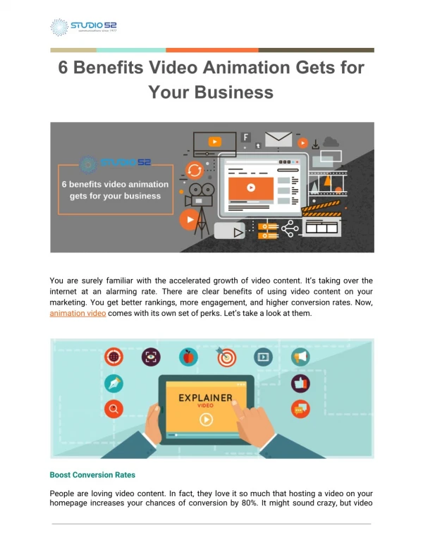 6 Benefits Video Animation Gets for Your Business