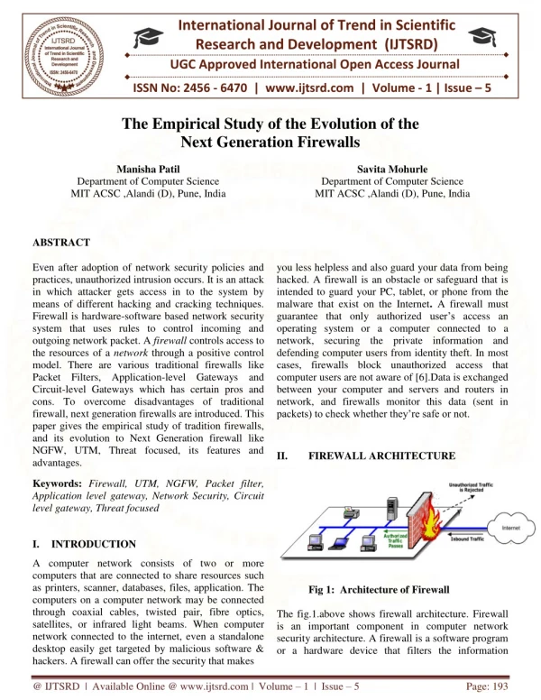 The Empirical Study of the Evolution of the Next Generation Firewalls