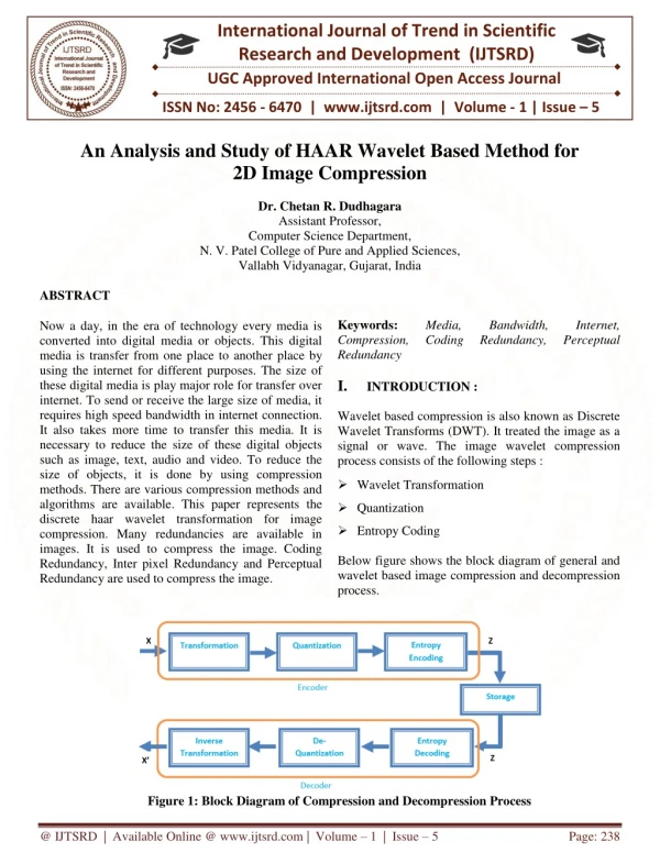 An Analysis and Study of HAAR Wavelet Based Method for 2D Image Compression