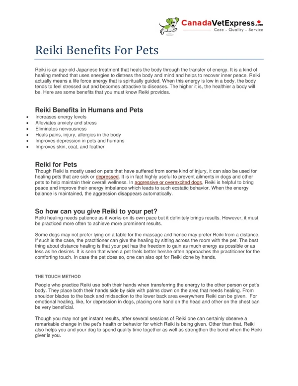 Reiki Benefits For Pets