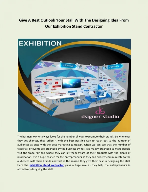 Give A Best Outlook To Your Stall With The Designing Idea From Our Exhibition Stand Contractor