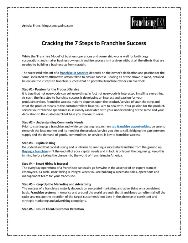 Cracking the 7 Steps to Franchise Success