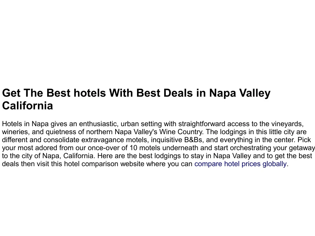 get the best hotels with best deals in napa