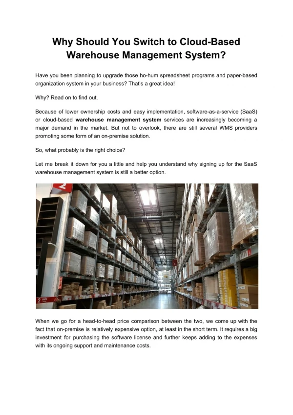 Why Should You Switch to Cloud-Based Warehouse Management System?