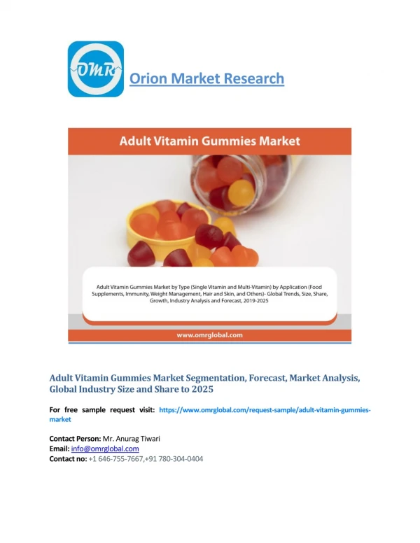 Adult Vitamin Gummies Market: Global Industry Growth, Market Size, Share and Forecast 2019-2025