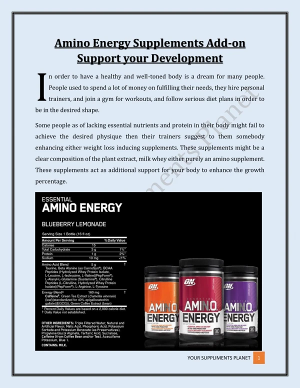 Amino Energy Supplements Add-on Support your Development
