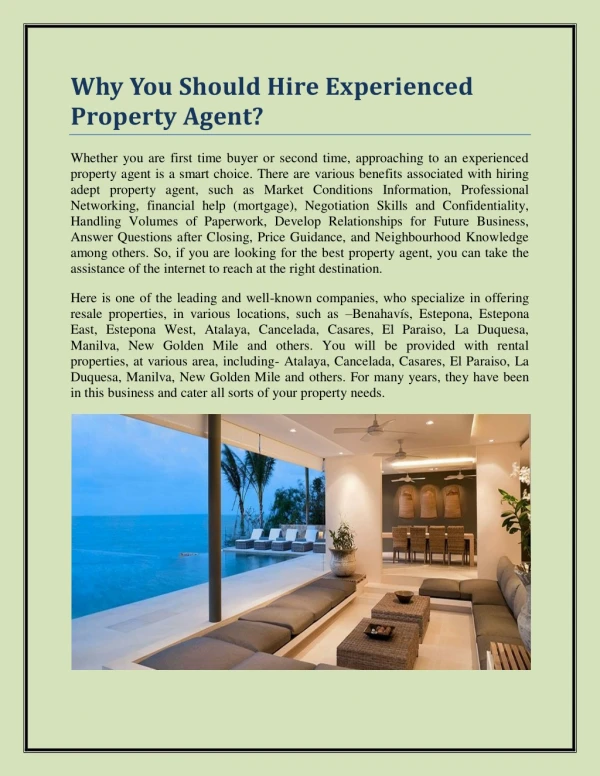 Why You Should Hire Experienced Property Agent?