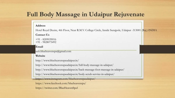 Full Body Massage in Udaipur Rejuvenate