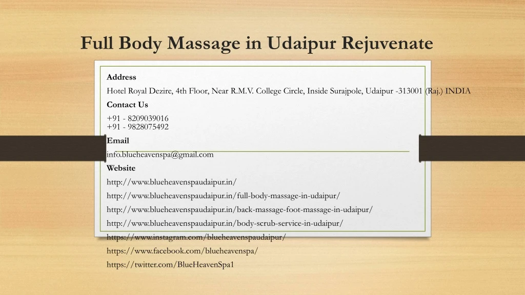 full body massage in udaipur rejuvenate