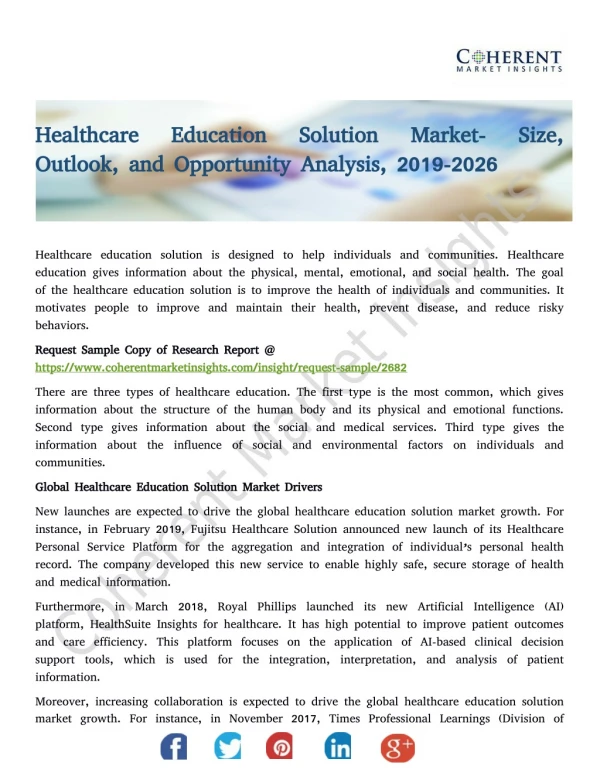 Healthcare Education Solution Market- Size, Outlook, and Opportunity Analysis, 2019-2026