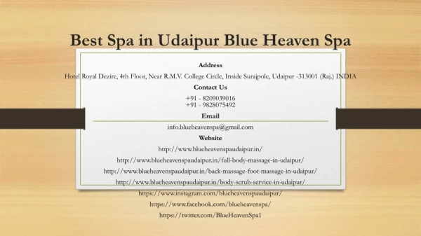 Best Spa in Udaipur Blue Heaven Spa
