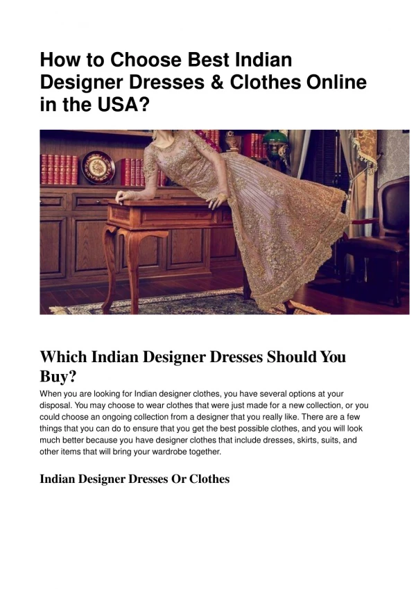 How to Choose Best Indian Designer Dresses & Clothes Online in the USA?