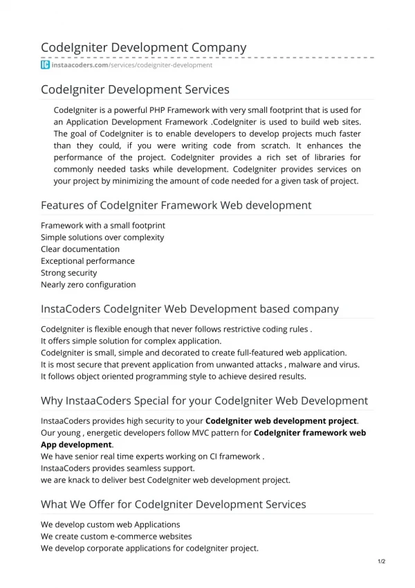 CodeIgniter Development Company Delhi