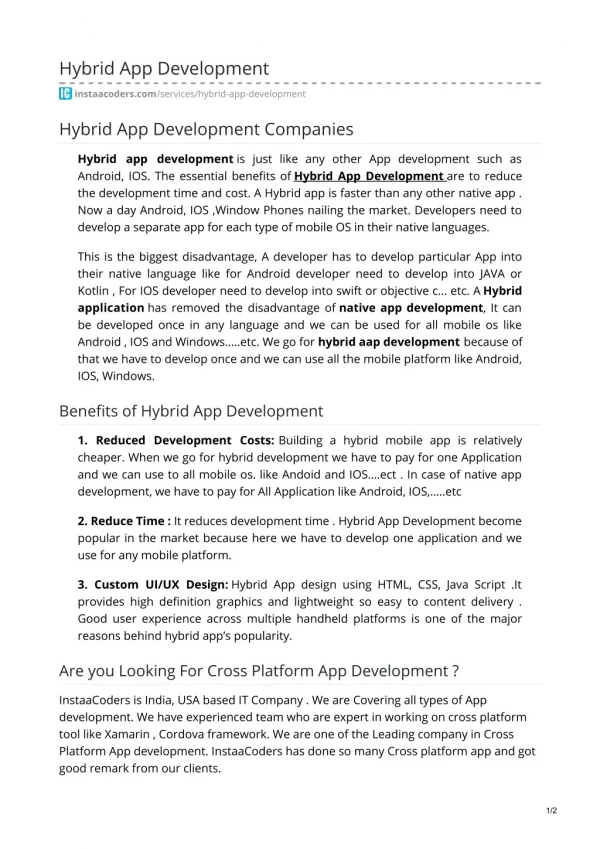 Hybrid App Development Companies Delhi
