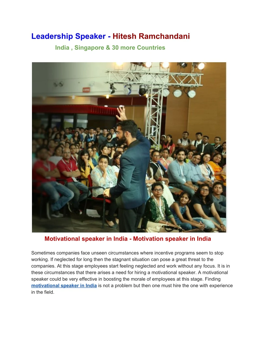 leadership speaker hitesh ramchandani india