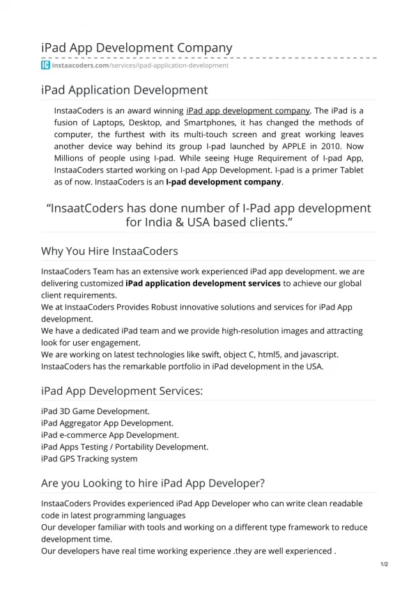 iPad Application Development company in Delhi