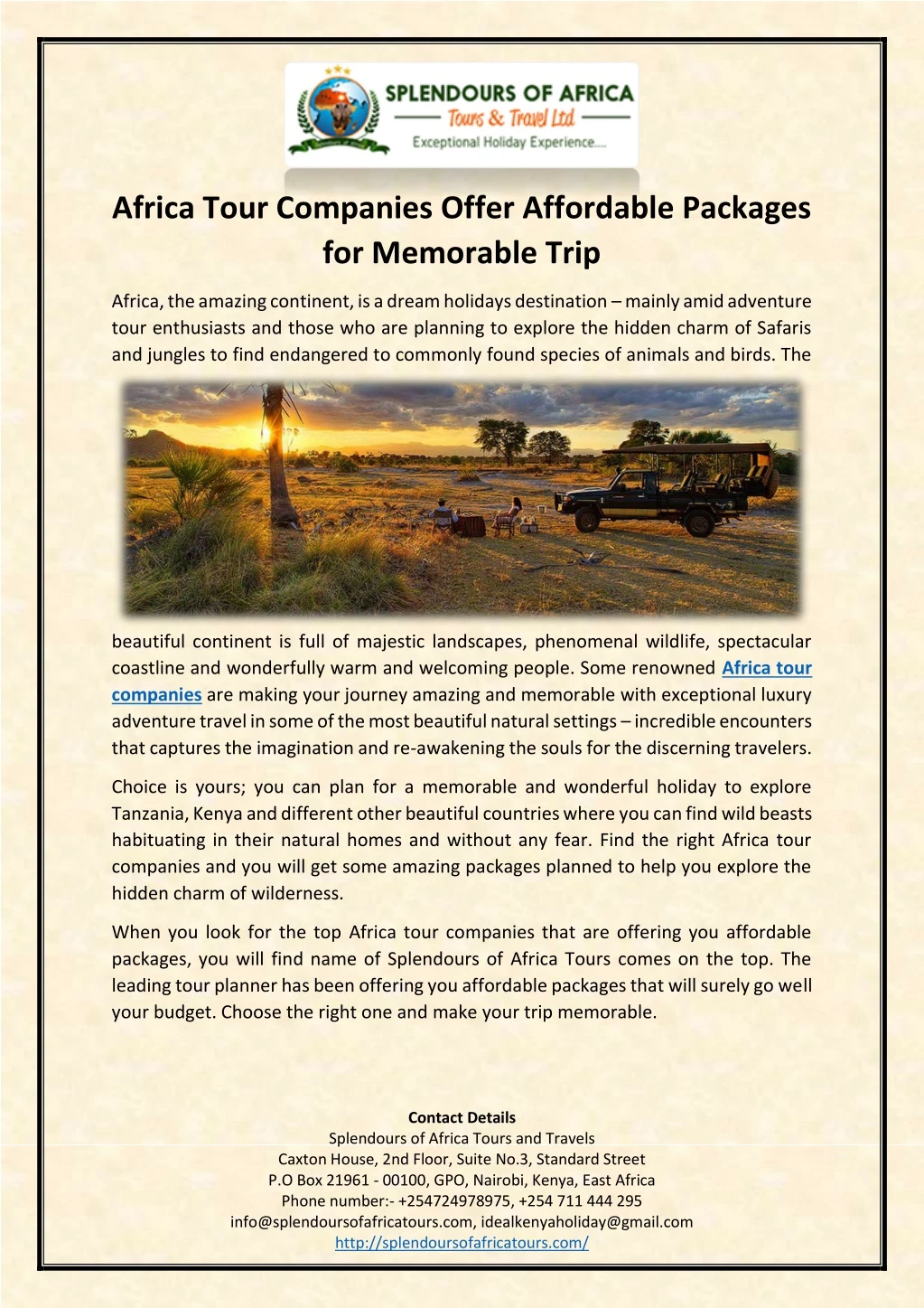 africa tour companies offer affordable packages
