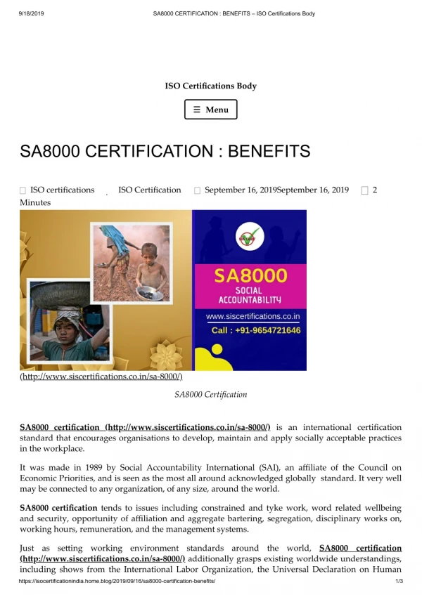 SA8000 Certification (social accountability) : BENEFITS