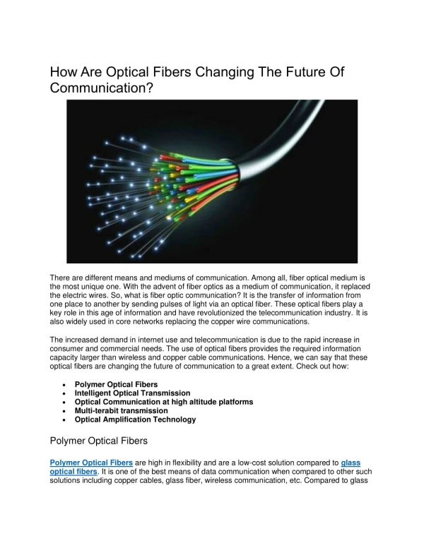 How Are Optical Fibers Changing The Future Of Communication?