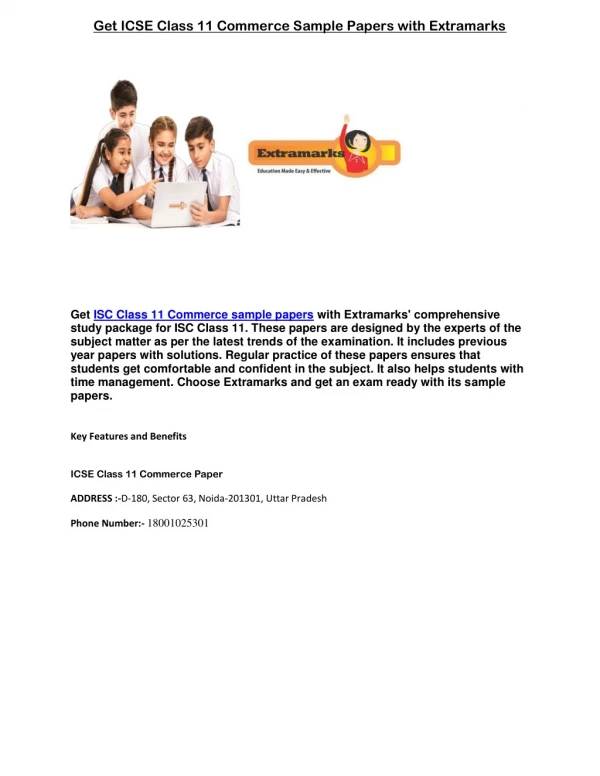 Get ICSE Class 11 Commerce Sample Papers with Extramarks