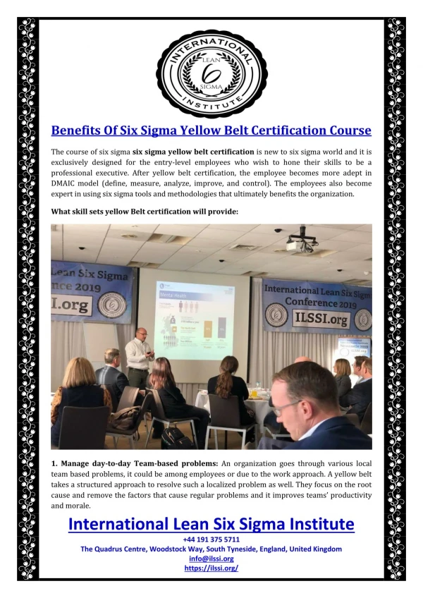 Benefits Of Six Sigma Yellow Belt Certification Course