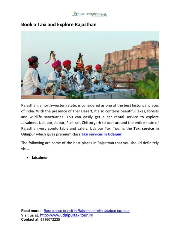 Book a Taxi and Explore Rajasthan