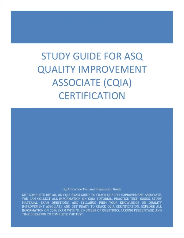 Study Guide for ASQ Quality Improvement Associate (CQIA) Certification