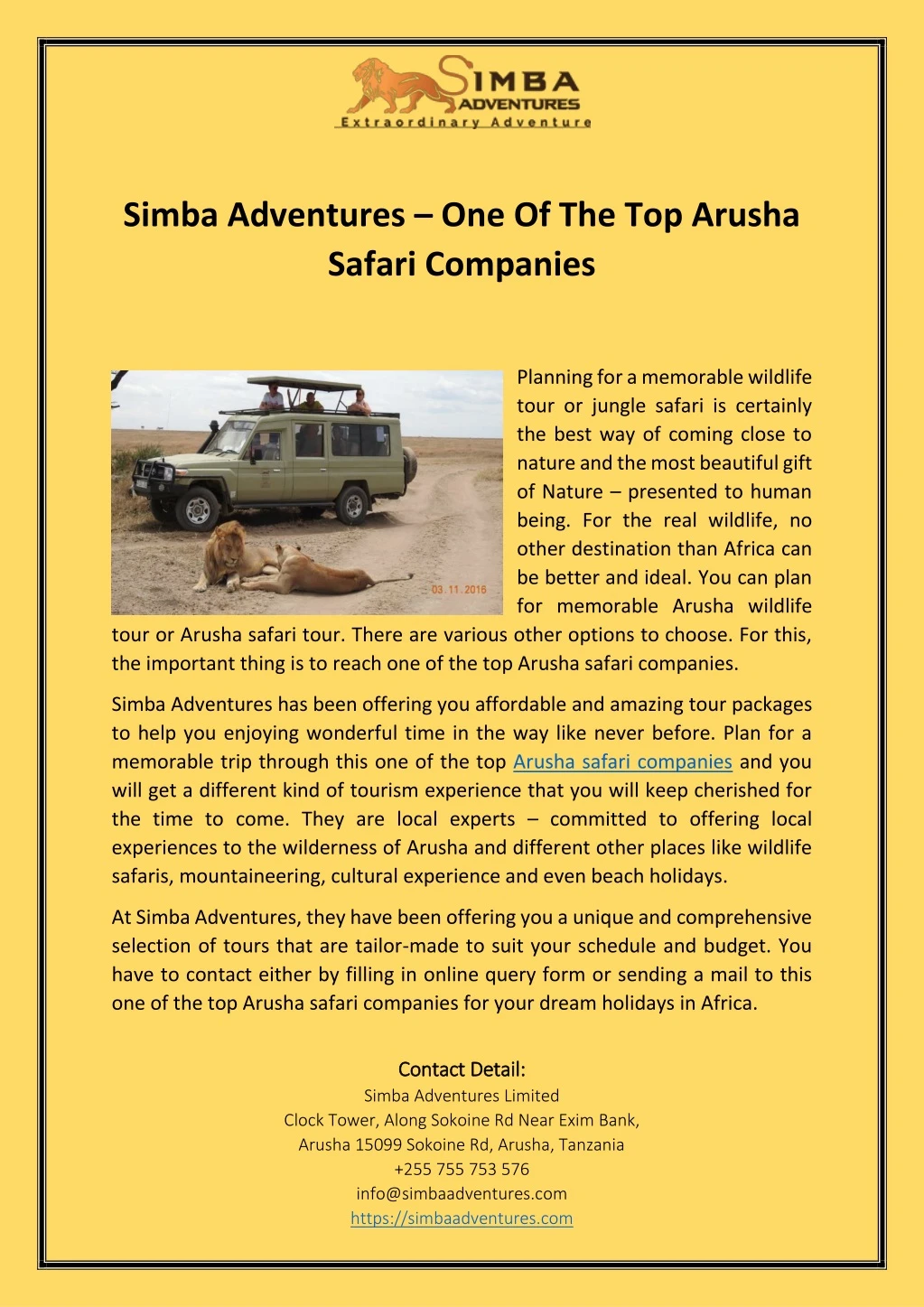 simba adventures one of the top arusha safari