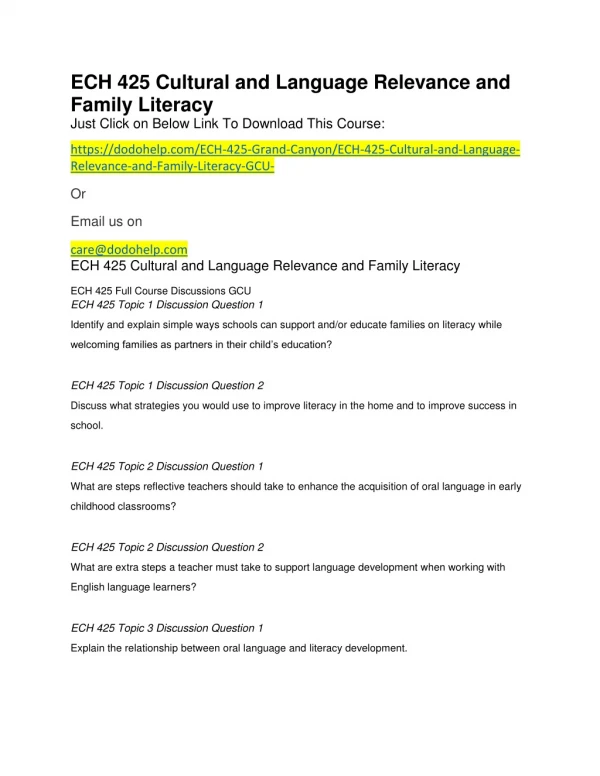 ECH 425 Cultural and Language Relevance and Family Literacy