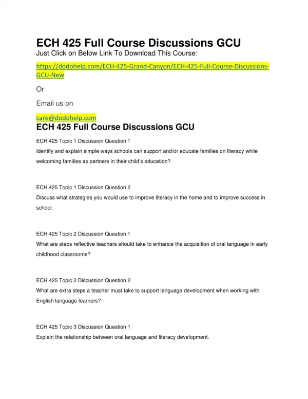 ECH 425 Full Course Discussions GCU