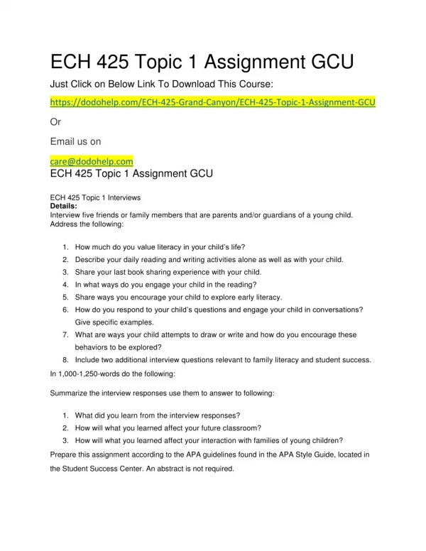 ECH 425 Topic 1 Assignment GCU