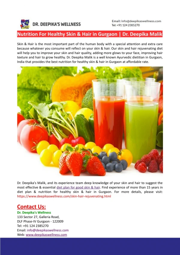 Nutrition For Healthy Skin & Hair in Gurgaon