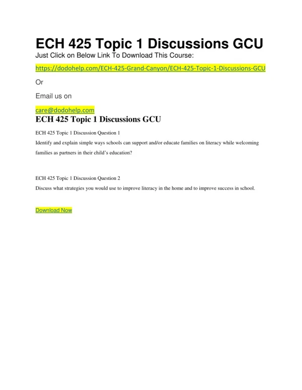 ECH 425 Topic 1 Discussions GCU